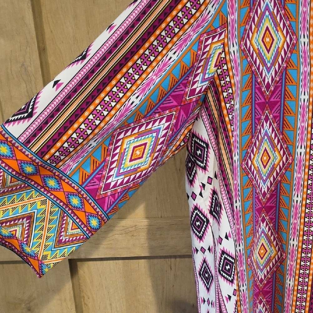 (J1) Gibson Latimer Multicolor Aztec Long Sleeve Mini Dress Sz XL - Picture 5 of 5